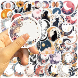 10/30/50PCS Moon Flowers Cat Stickers Aesthetic Cartoon Art Graffiti Decals DIY Travel Luggage Phone Laptop Waterproof Sticker (ONLINE ORDER ONLY)