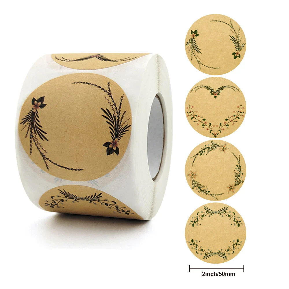 Kraft Paper Flowers Thank You Label Stickers For Gift Card Package Party Wrapping Baking Small Business Wedding Decor 2 inch/5cm (ONLINE ORDER ONLY)