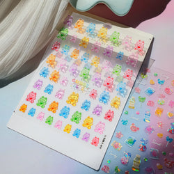Colourful Jelly Rabbit Bunny Gummy Bear Cute Lollipop Soda Water Candy Snack Pudding Star Heart Nail Art Stickers Manicure Decal (ONLINE ORDER ONLY)