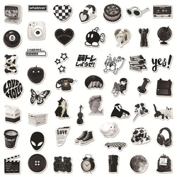 10/30/50PCS INS Black White Sketchbook Sticker Aesthetic PVC Children's Laptop School Stationery Scrapbooking Supplies for Kids (ONLINE ORDER ONLY)