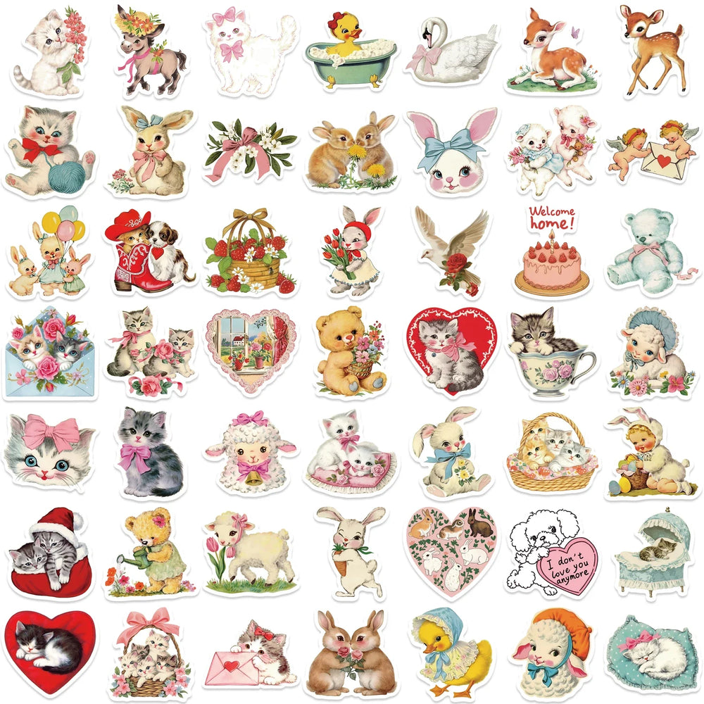 50Pcs Vintage Animals Clipart Animal Cartoon Stickers DIY Scrapbooking Guitar Snowboard Motorcycle Luggage Toy Sticker (ONLINE ORDER ONLY)