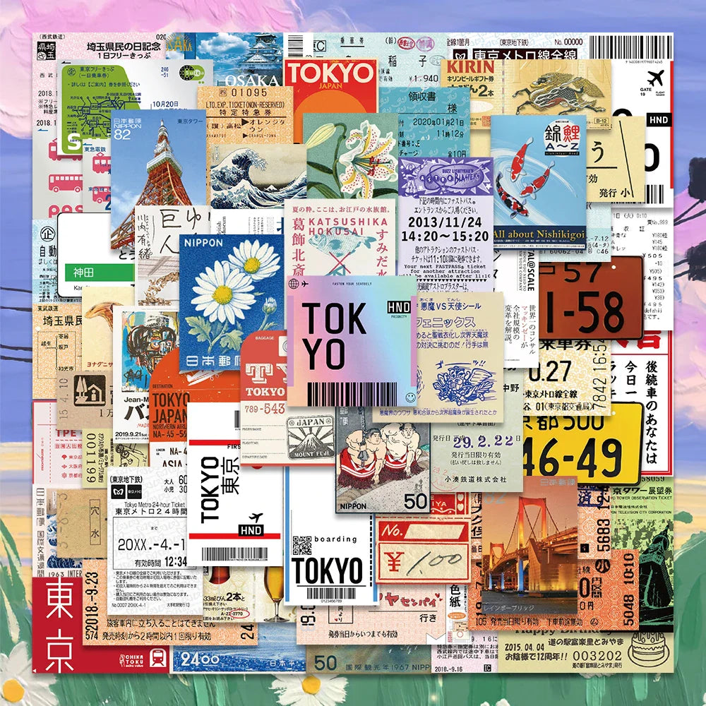 60PCS Postcard Ticket Stamp Sticker Stationery Travel Diary Luggage Waterproof Helmet Wholesale (Online Order Only)
