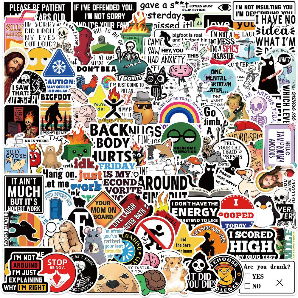 Funny Prank Meme Stickers - 10/30/50/100PCS Waterproof Decals for Skateboard, Notebook, Fridge, Helmet (ONLINE ORDER ONLY)