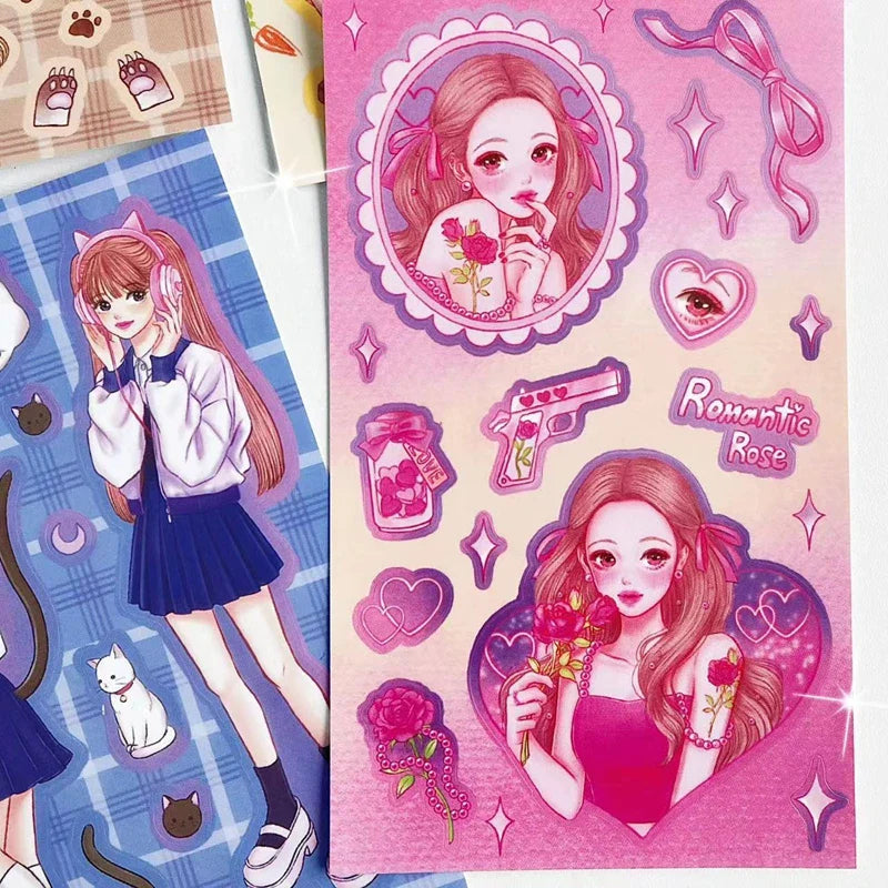 4pcs Cute Sweet Campus Girl Sticker Scrapbooking Decorative Diary DIY Idol Album Kawaii Stationery Stickers Art Supplies (ONLINE ORDER ONLY)