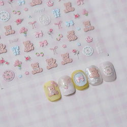Charming Cherry's Cake Cute Bowknot Pink Blue Bear Flower Bouquet Strawberry Adhesive Nail Art Sticker Rhinestone Manicure Decal (Online Order Only)