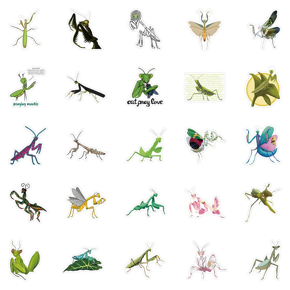 10/30/50PCS Mantis Cartoon Stickers Cool Insect Sticker Aniaml DIY Decoration Kids Toys Luggage Laptop Phone Guitar Bike Decals (ONLINE ORDER ONLY)