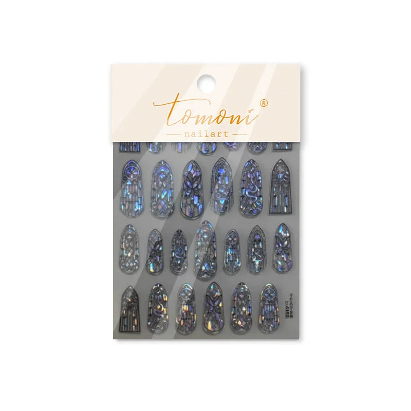 Retro Shiny Glazed Rococo Flower Window Dreamy Butterfly Geometric Frame Stamp Embossed Reliefs Nail Art Stickers Manicure Decal (Online Order Only)