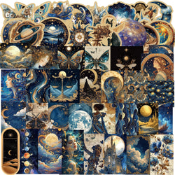50pcs Retro Astronomy Universe Planets Stickers for Suitcase Phone Notebook Galaxy Moon Astrology Aesthetic Decals Sticker (Online Order Only)