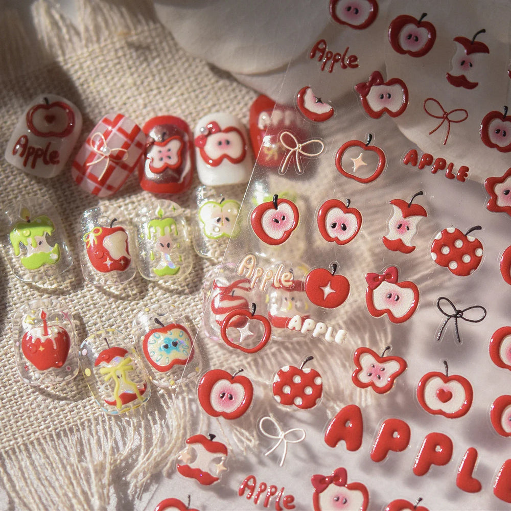 Shiny Attractive Apple Core Peel Cute Fruits Bowknot Tie Star Self Adhesive Nail Art Stickers Charming Rhinestone Manicure Decal (ONLINE ORDER ONLY)