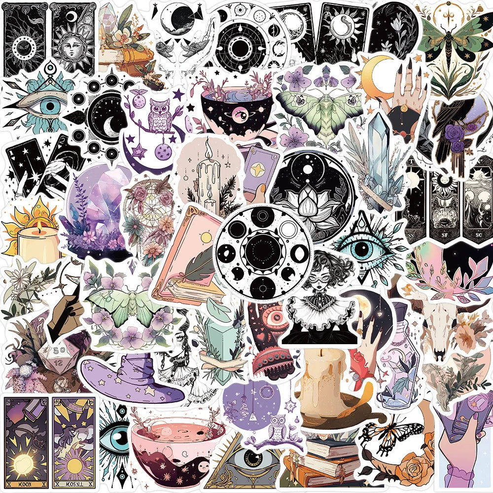 10/30/50pcs Cool Gothic Magic Witch Crystal Stickers Tarot Goth Graffiti Skateboard Motorcycle Car Laptop Sticker Decal Toy (Online Order Only)