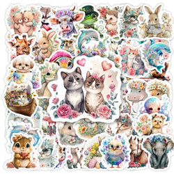 Kawaii Watercolor Aesthetic Stickers Animal Cute DIY Toy Gift Graffiti Decal for Phone Luggage Laptop Scrapbook Waterproof (ONLINE ORDER ONLY)