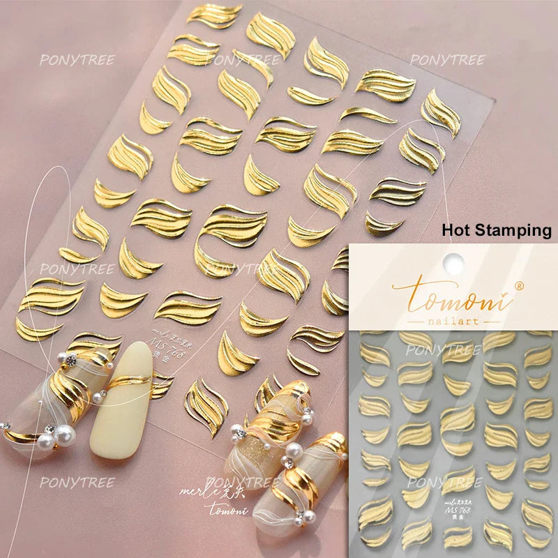 Golden Ink Brush Hot Stamping Irregular Lines Texture Sensation Moon Advanced Feeling Adhesive Nail Art Sticker Manicure Decals (Online Order Only)