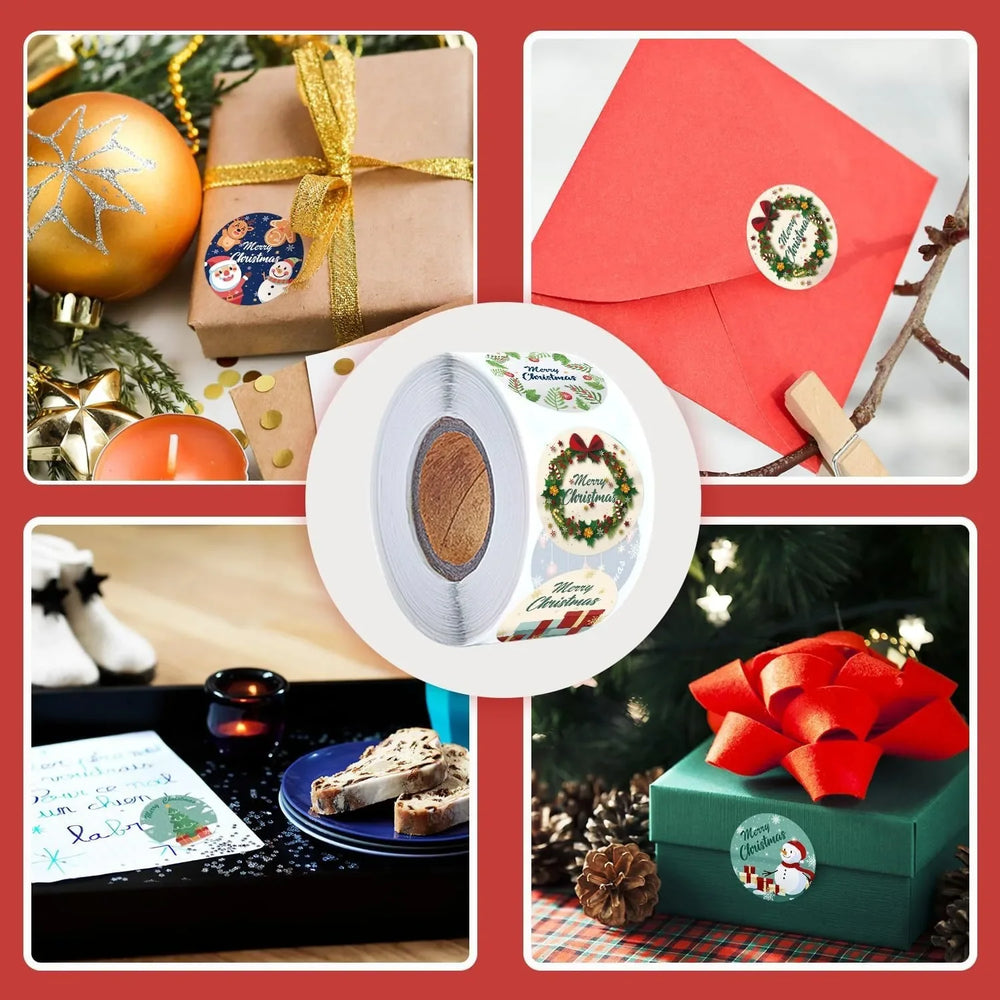 100-500pcs Round Adhesive Christmas Stickers Merry Christmas Labels Sticker Small Business Gift Package Box Stickers Decor (ONLINE ORDER ONLY)