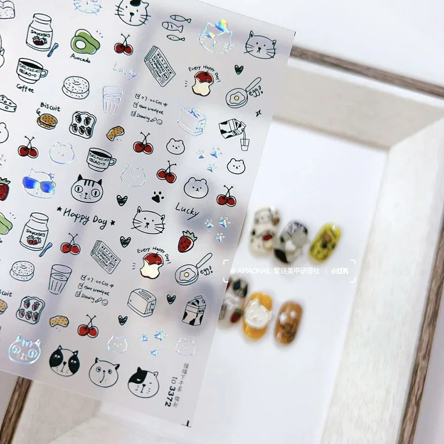Line Cat Dog Bear Rabbit Chicken Animals Apple Cherry Cake Bowknot Butterfly Balloon Rainbow Nail Art Stickers Manicure Decals (ONLINE ORDER ONLY)