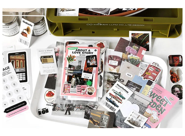 200Pcs/set Korean Style Fresh Sticker Note Paper Material Pack For Handbook Diary Collage DIY Scrapbooking Decoration Stationery (Online Order Only)