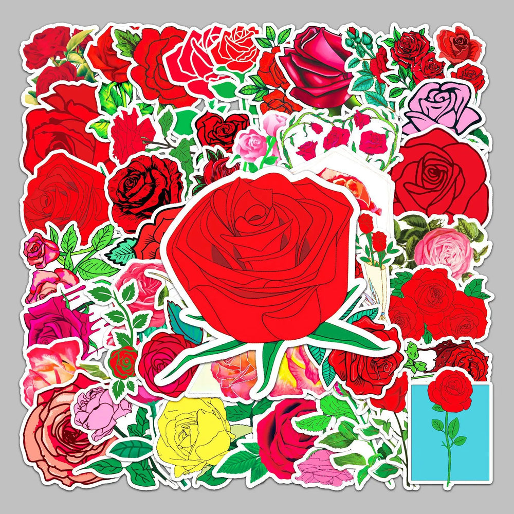 50pcs Cartoon Rose Graffiti Stickers for Helmet, Wall, DIY Decoration (Online Order Only)