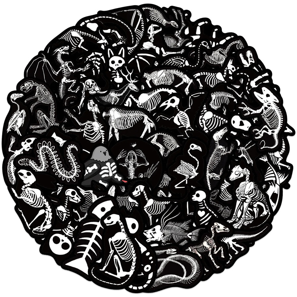 10/56pcs Funny Dark Electric Shock Animals Skeleton Skull Stickers Motorcycle Luggage Guitar Skateboard Waterproof Cool Sticker (ONLINE ORDER ONLY)