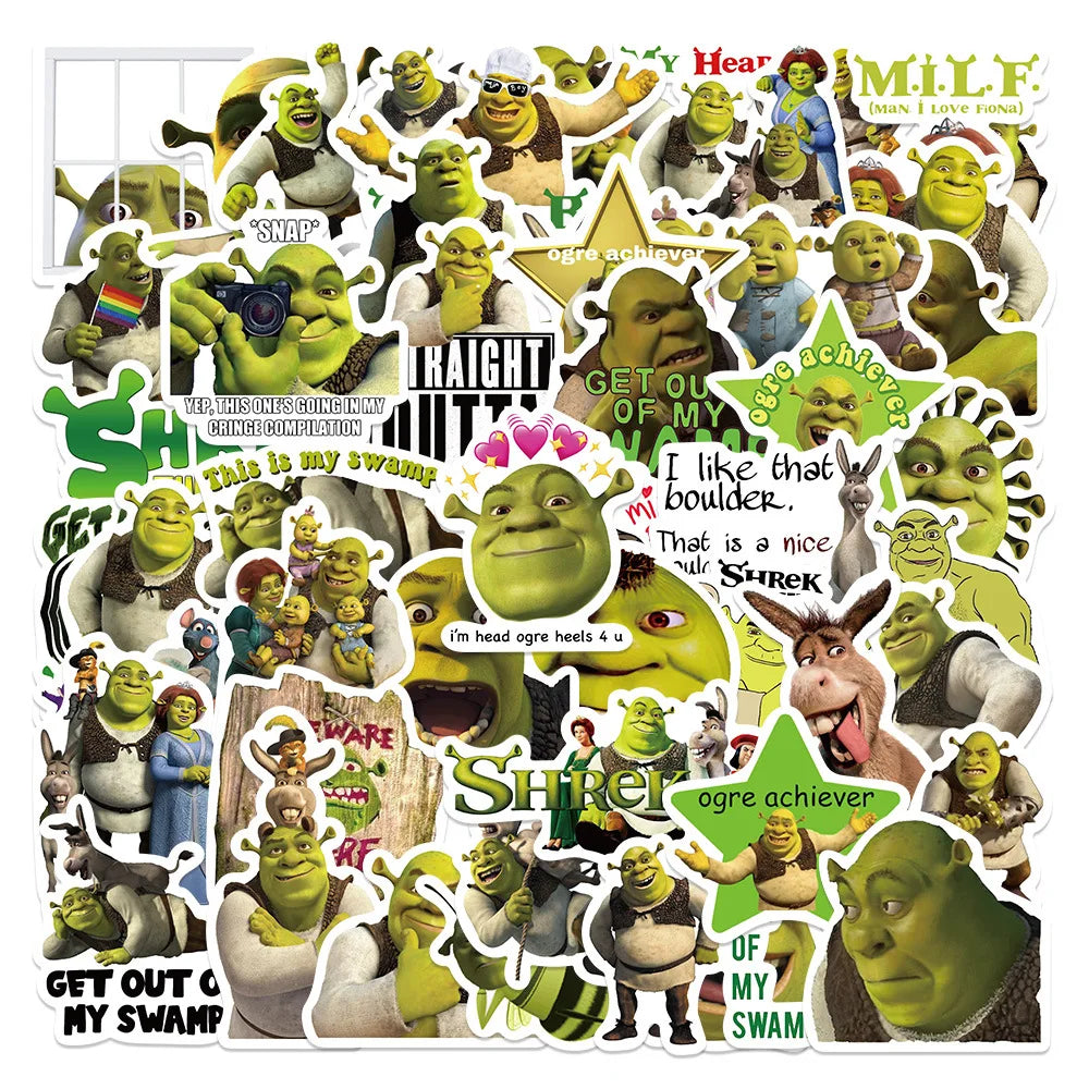 52pcs Shrek Monster Stickers Waterproof Decals for Laptop, Suitcase, Guitar (Online Order Only)
