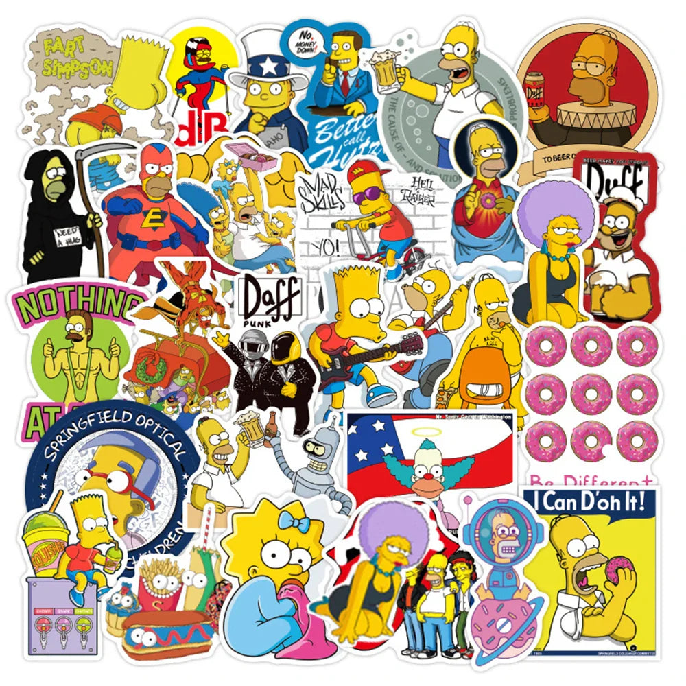 10/30/50pcs Funny Anime Cartoon Simpsons Graffiti Stickers Skateboard Guitar Suitcase Bike Laptop Waterproof Sticker Kids Toy (Online Order Only)