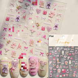Cute Pet Creamy Rabbit Bear Dog Ribbon Bowknot Lamb Red Painted Heartbeat Flowers Adhesive Nail Art Stickers 3D Manicure Decals (Online Order Only)