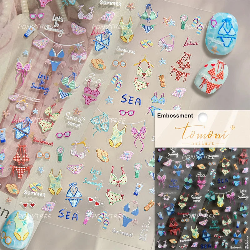 Colorful Swimsuit Bikini Fresh String Bag Vegetables Fruits Summer Beach Underwear Sunscreen Nail Art Stickers Manicure Decals (ONLINE ORDER ONLY)