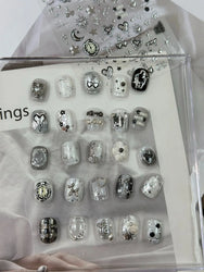 Silver Star Moon Clock Watch Cherry Love Heart Bowknot Gird Irregular Lines Dot Liquid Lava Nail Art Stickers Manicure Decals (ONLINE ORDER ONLY)