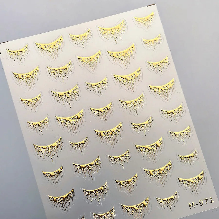 French Style Bronzing Arc Lava Metal Flow Curvy Delicate Punk Charming Self Adhesive Nail Art Stickers Manicure Decals Wholesale (Online Order Only)