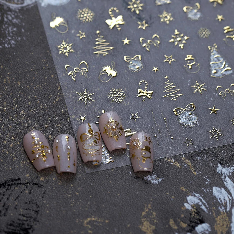 Hot Stamping Christmas Tree Bell Bowknot Cane Snowman Star Adhesive Nail Art Stickers Snowflake Glitter Powder Manicure Decals (ONLINE ORDER ONLY)