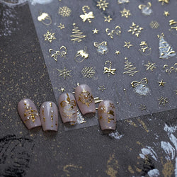 Hot Stamping Christmas Tree Bell Bowknot Cane Snowman Star Adhesive Nail Art Stickers Snowflake Glitter Powder Manicure Decals (ONLINE ORDER ONLY)
