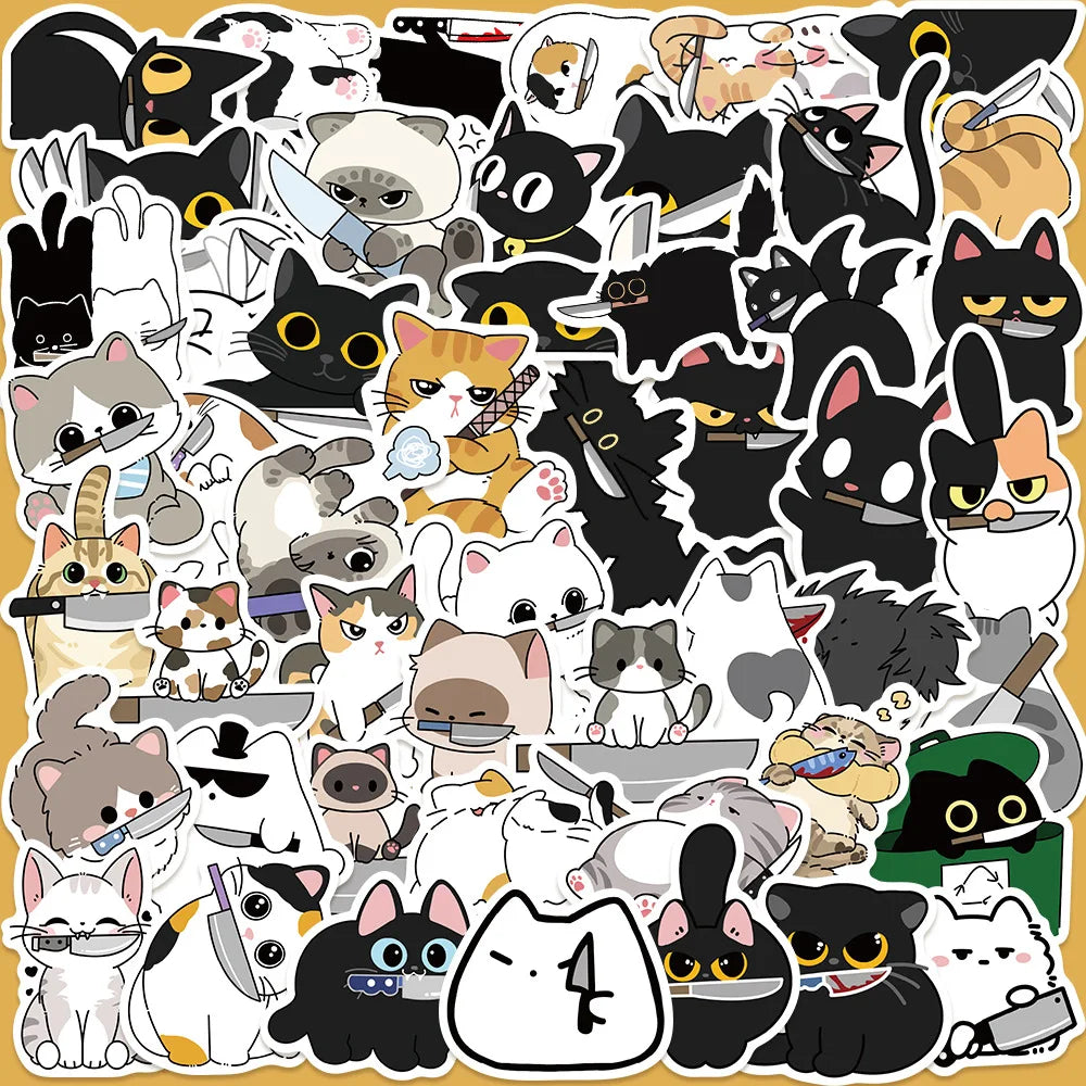 50pcs Cute Kitten Graffiti Stickers for Helmet, Wall, Desktop Decoration (Online Order Only)