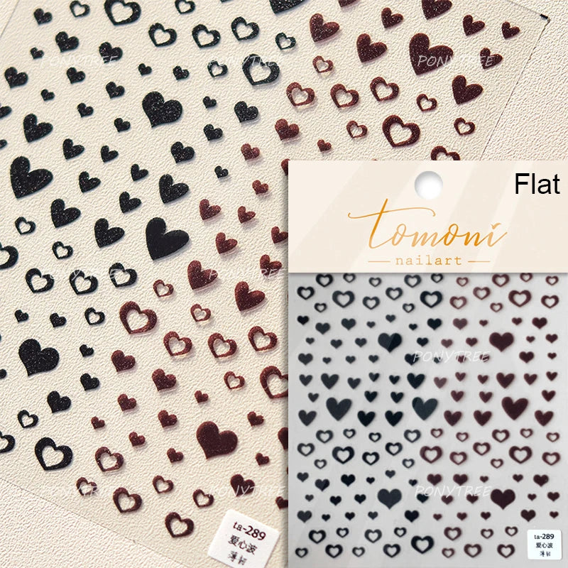 Black Silver Bowknot Love Heart Lace Irregular Line Lava Chic Self Adhesive Nail Art Stickers Embossed Reliefs Manicure Decals (Online Order Only)
