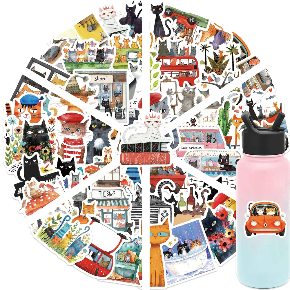 50PCS Cat Meme Funny Animals Stickers Art Toy DIY Kids Notebook Luggage Motorcycle Laptop Refrigerator Decals Graffiti (Online Order Only)