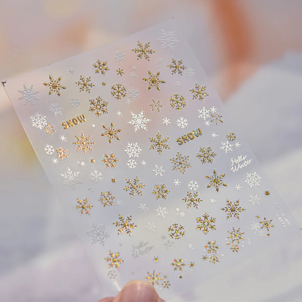 Shiny Snow Delicate Gold Pink Silver White Romantic Winter Self Adhesive Nail Art Stickers Snowflake Rhinestone Manicure Decals (ONLINE ORDER ONLY)