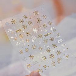 Shiny Snow Delicate Gold Pink Silver White Romantic Winter Self Adhesive Nail Art Stickers Snowflake Rhinestone Manicure Decals (ONLINE ORDER ONLY)