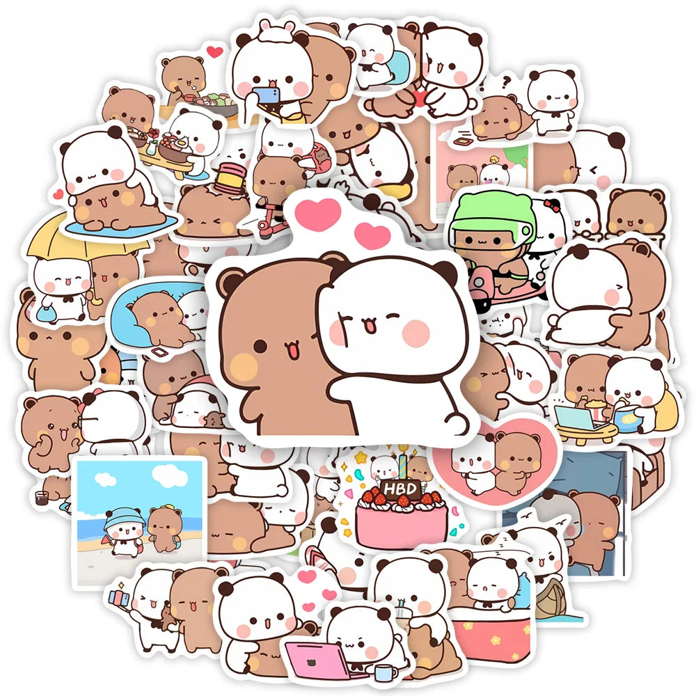 Bubu and Dudu Stickers Cute Bear Couple DIY Toy Doodles Decorative Graffiti Decal for Phone Laptop Bottles Scrapbook Waterproof (Online Order Only)