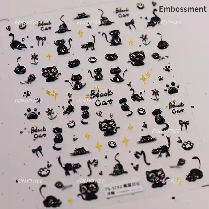 Black Cat Kitten Rabbit Cat's Paw Bowknot Tie Bunny Animals Love Heart Jelly Adhesive Nail Art Stickers Manicure Decal Wholesale (ONLINE ORDER ONLY)