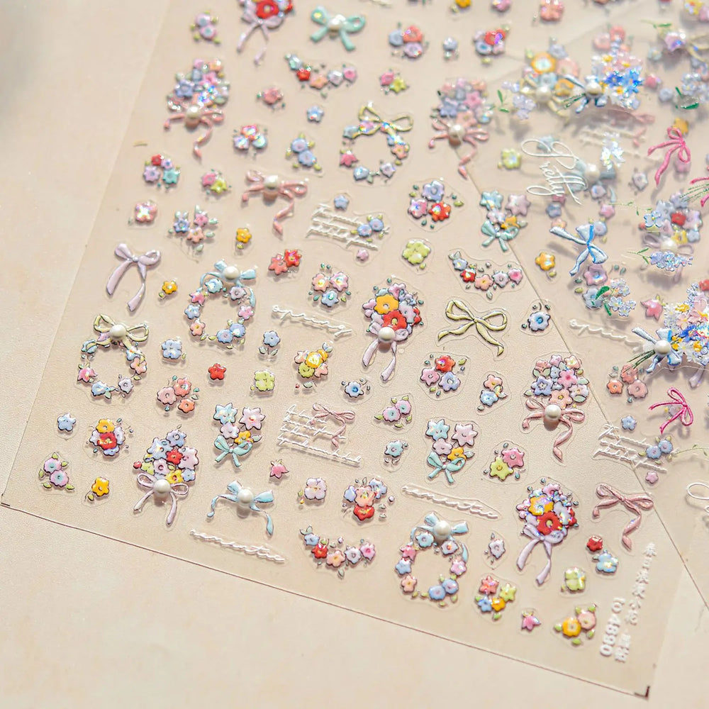 Colourful Field Bouquet Flower Spring Field Violet Daisy Bowknot Butterfly 5D Relief Adhesive Nail Art Stickers Manicure Decals (ONLINE ORDER ONLY)