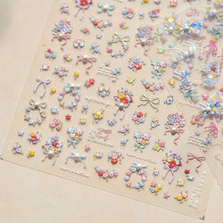 Colourful Field Bouquet Flower Spring Field Violet Daisy Bowknot Butterfly 5D Relief Adhesive Nail Art Stickers Manicure Decals (ONLINE ORDER ONLY)
