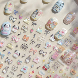 Graffiti Bear Cat Kitten Dog Puppy Bowknot Cake Tulip Note Star Cherry Cup Adhesive Nail Art Decoration Sticker Manicure Decals (ONLINE ORDER ONLY)