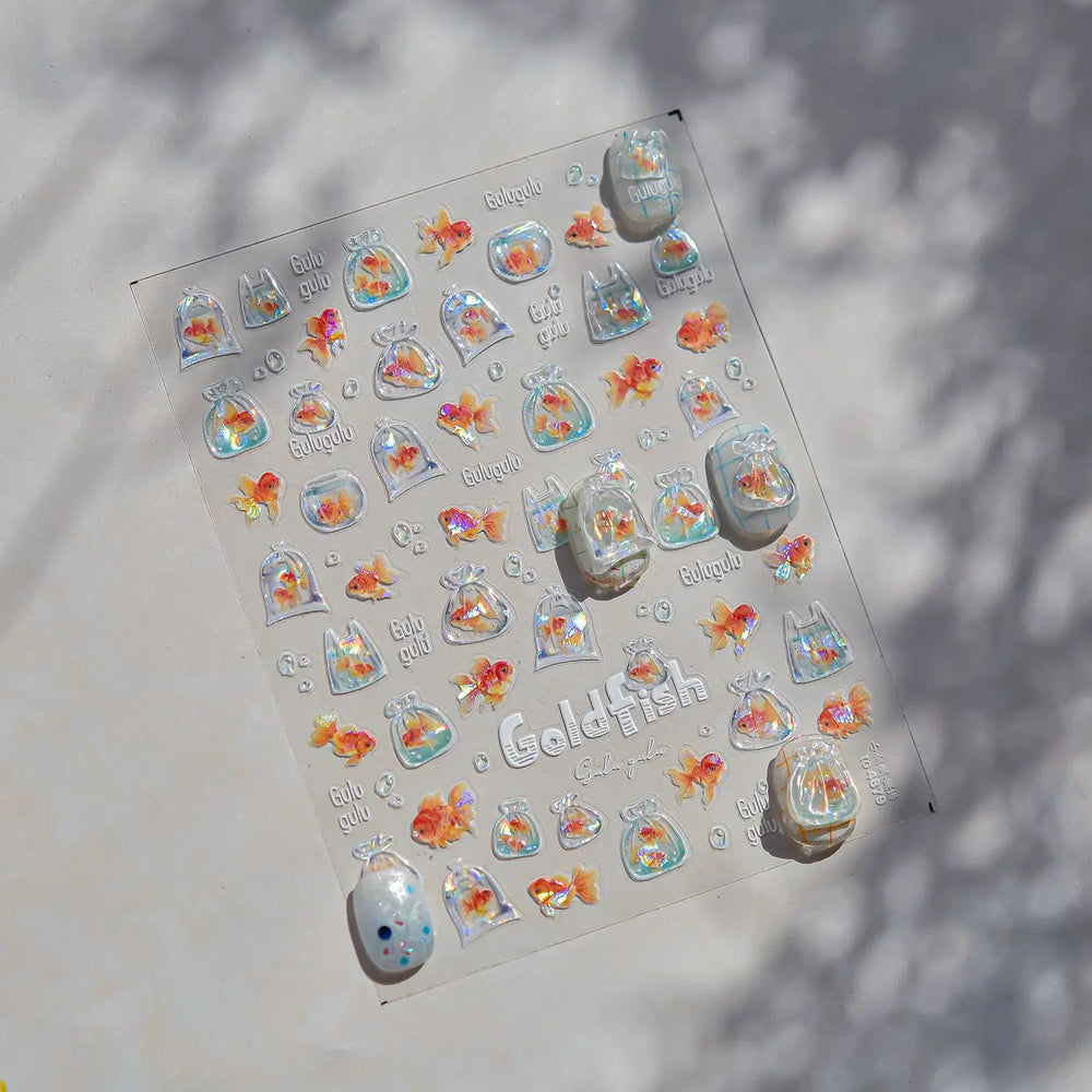 Bagful Brocaded Carp Goldfish Jellyfish Water Bubbles Seahorse Ocean Starfish Whale Adhesive Nail Art Stickers Manicure Decals (ONLINE ORDER ONLY)