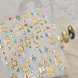 Retro Glass Geometry Glaze Rectangle Round Rose Camellia Adhesive Nail Art Stickers Frame Gemstone Charm Noble Manicure Decals (ONLINE ORDER ONLY)