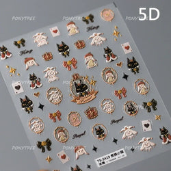 Rabbit Bunny Bear Flower Lace Bowknot Retro Frame Rose Self Adhesive Nail Art Decoration Stickers Chic Manicure Decals Wholesale (ONLINE ORDER ONLY)