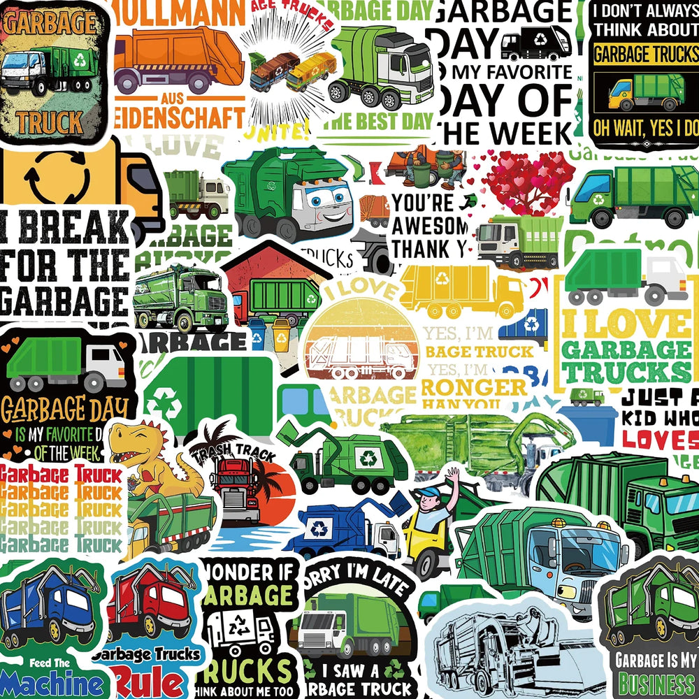 50PCS Green Garbage Truck Stickers For Suitcase Skateboard Laptop Luggage Phone Car Styling DIY Decal Sticker (ONLINE ORDER ONLY)