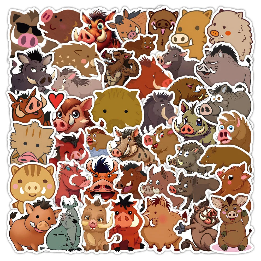 10/30/54PCS Wild Boar Cartoon Stickers Cute Animal Graffiti Kids Toys Luggage Laptop Phone Guitar Car Bike Decals Decoration Toy (ONLINE ORDER ONLY)
