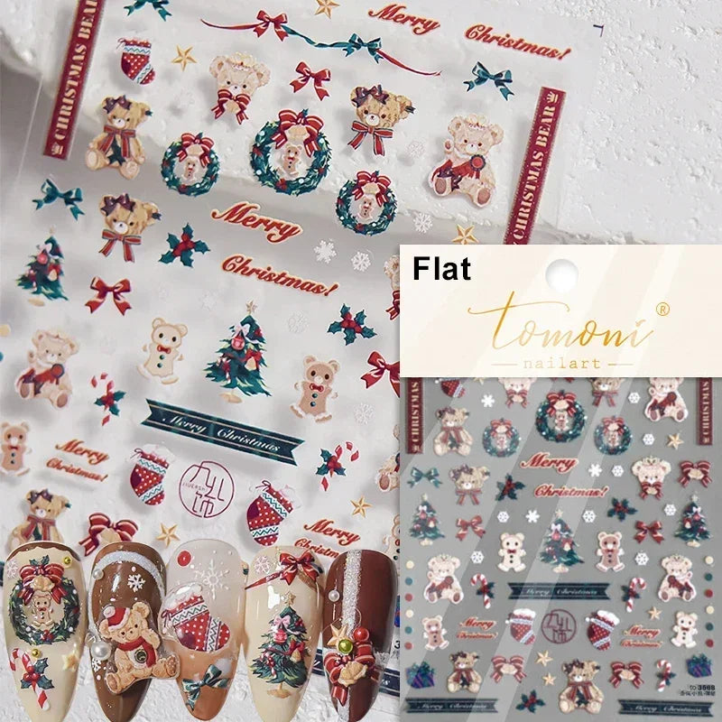 Charming Cherry's Cake Cute Bowknot Pink Blue Bear Flower Bouquet Strawberry Adhesive Nail Art Sticker Rhinestone Manicure Decal (Online Order Only)