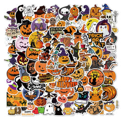 10/50/100pcs Funny Halloween Ghost Pumpkin Stickers Horror Decals Decoration Sticker Wall Skateboard Phone RefrigeratorToy (Online Order Only)