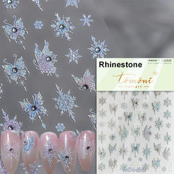 Winter Christmas Crystal Delicate Hexagon Romantic Laser Silver Chic Snowflakes Self Adhesive Nail Art Sticker 5D Manicure Decal (ONLINE ORDER ONLY)
