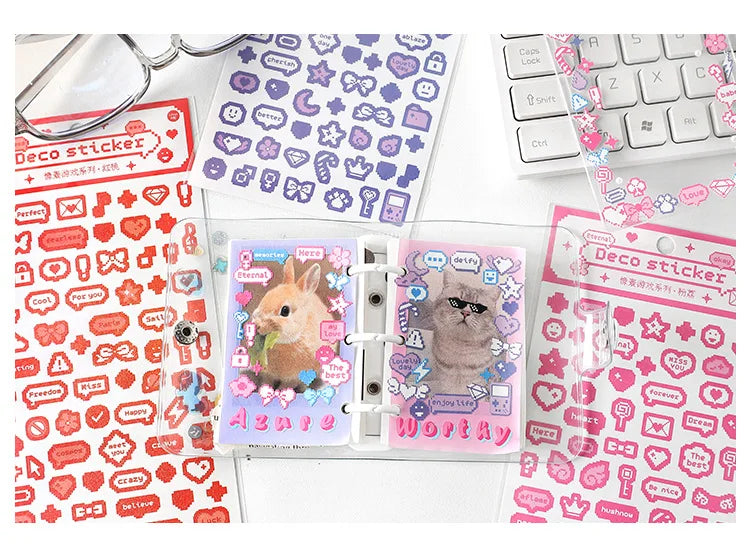 Korea Ins Cute Pixel Dialog Series Decorative Sticker Hand Account Idol Card DIY Material Sticker Personalized Kawaii Stationery (ONLINE ORDER ONLY)