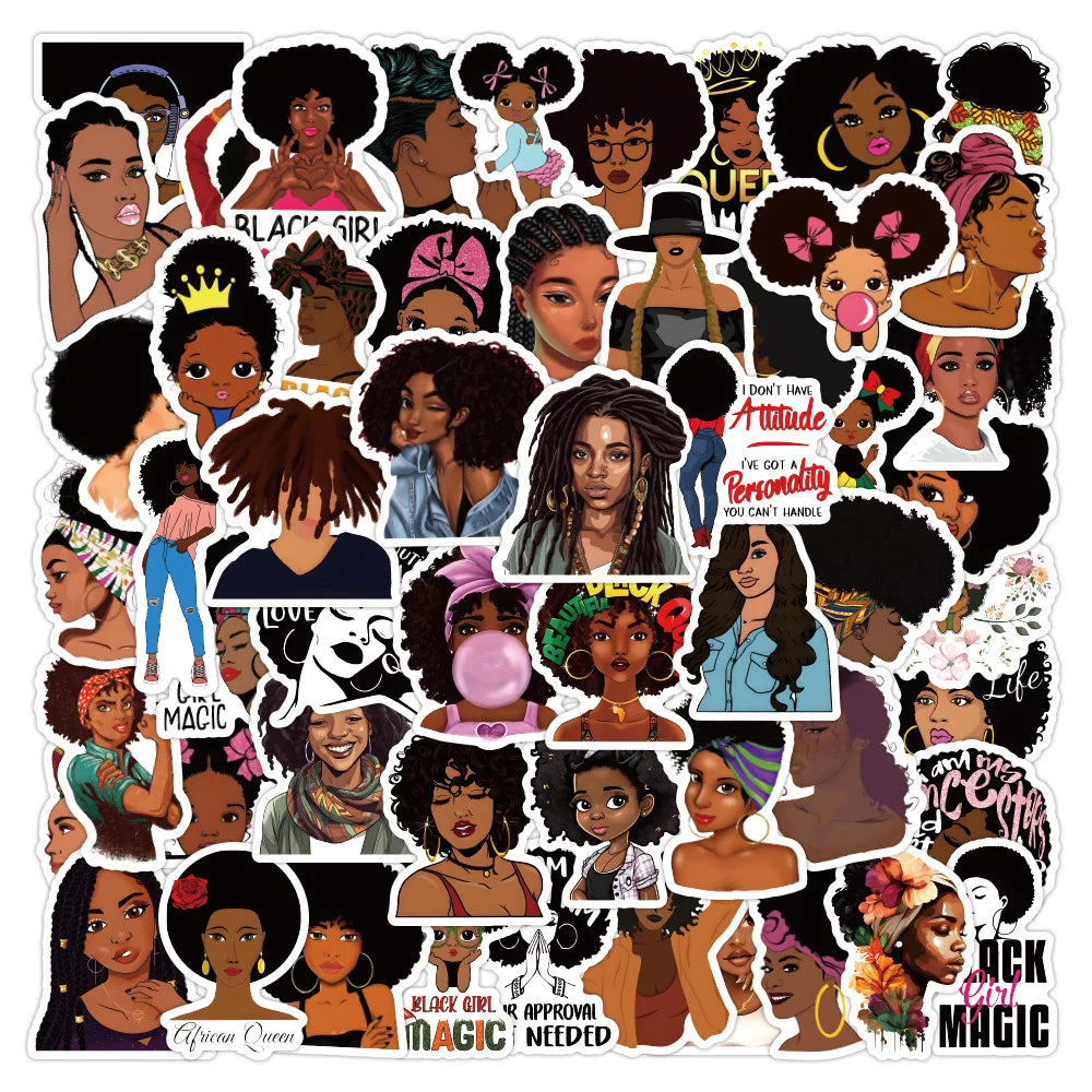 10/60Pcs Fashion Inspirational Black Girl Hot Melanin Poppin Sticker For DIY Luggage Laptop Skateboard Phone Decal Stickers (ONLINE ORDER ONLY)