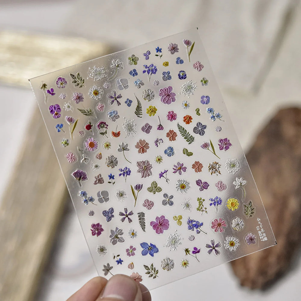 Gold Foil Dried Flowers Leaf Floral Print Daisy Rose Flower Peach Blossom Adhesive Nail Art Decoration Sticker Manicure Decals (ONLINE ORDER ONLY)